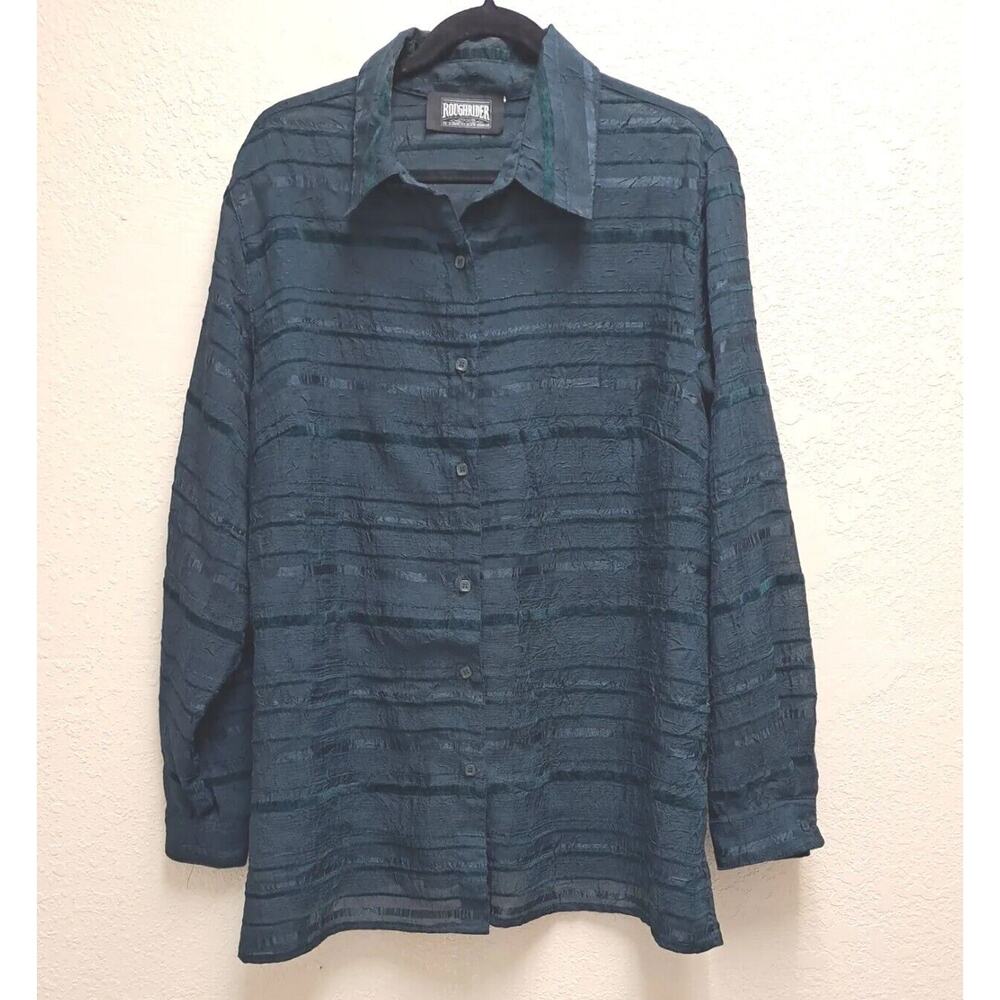 Rough Rider Blouse Women's Plus Size 2X Black Textured Button Front Shirt